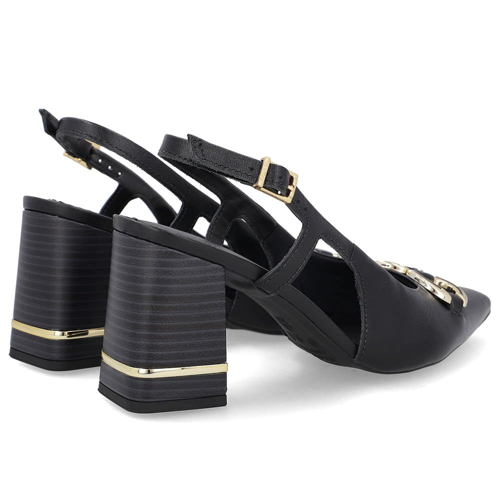 Slingback Preto Detalhe Salto Couro Preto 3