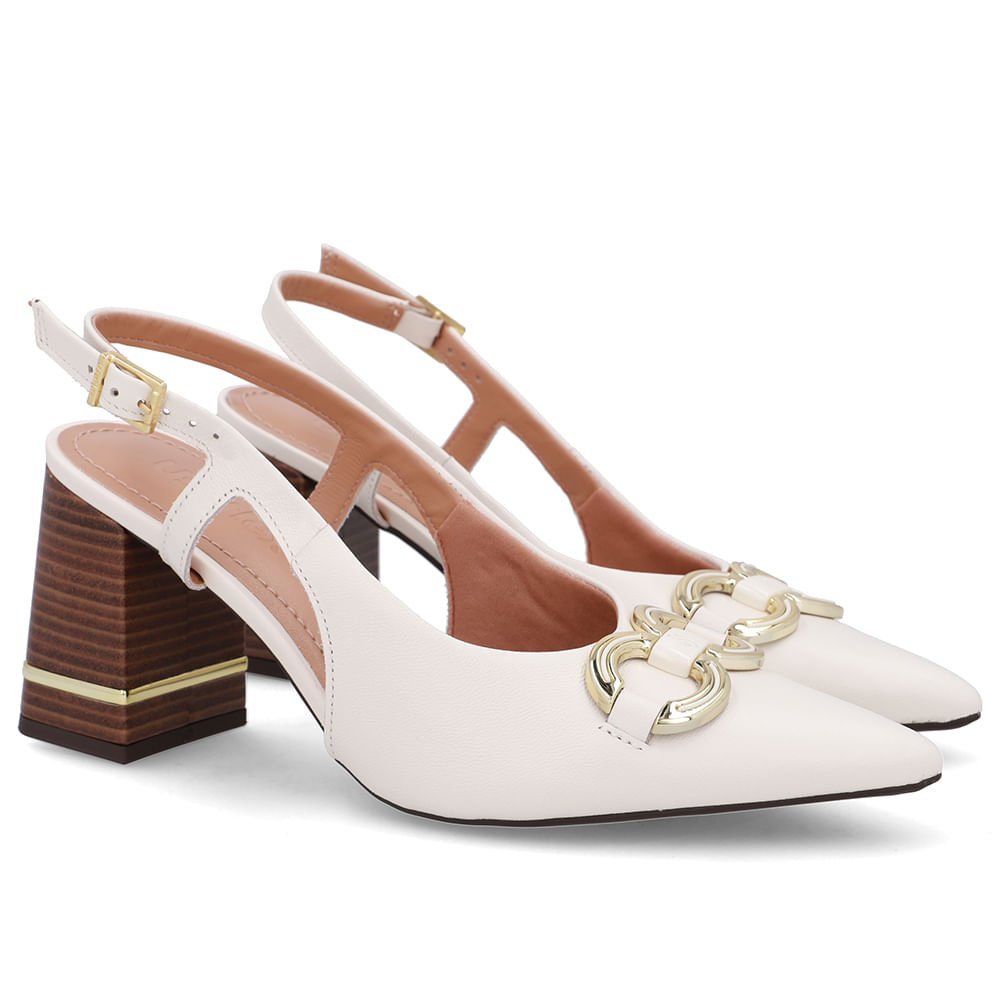 Slingback Branco Marfim Detalhe Salto Couro Marfim 2