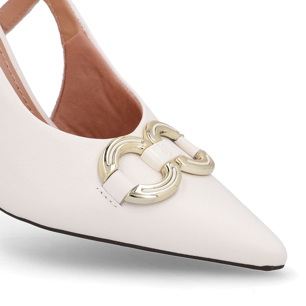 Slingback Branco Marfim Detalhe Salto Couro Marfim 4