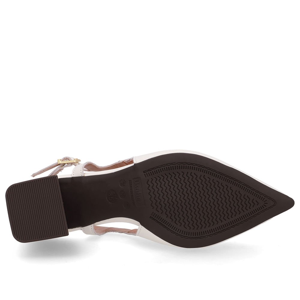 Slingback Branco Marfim Detalhe Salto Couro Marfim 5