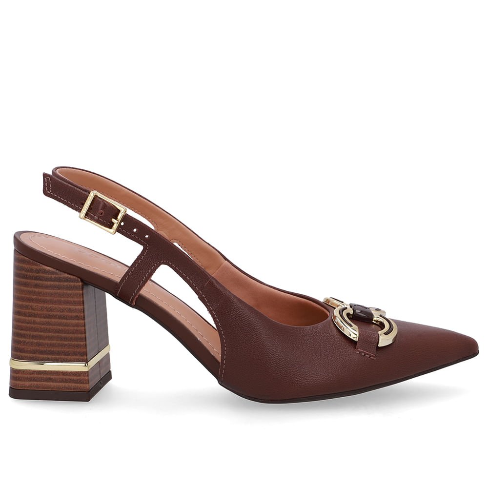 Slingback Marrom Pinhão Detalhe Salto Couro