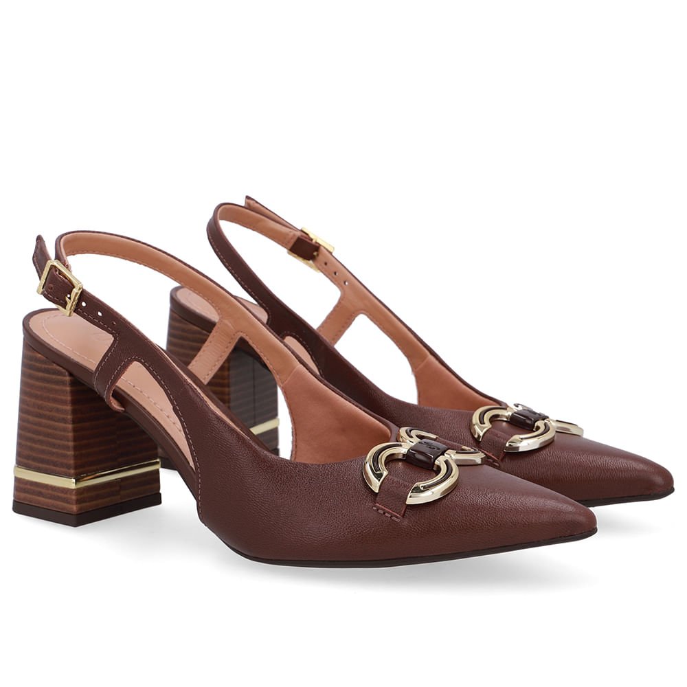 Slingback Marrom Pinhão Detalhe Salto Couro Pinhão 2