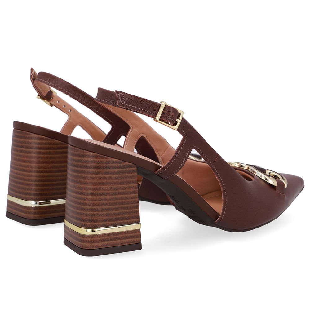 Slingback Marrom Pinhão Detalhe Salto Couro Pinhão 3