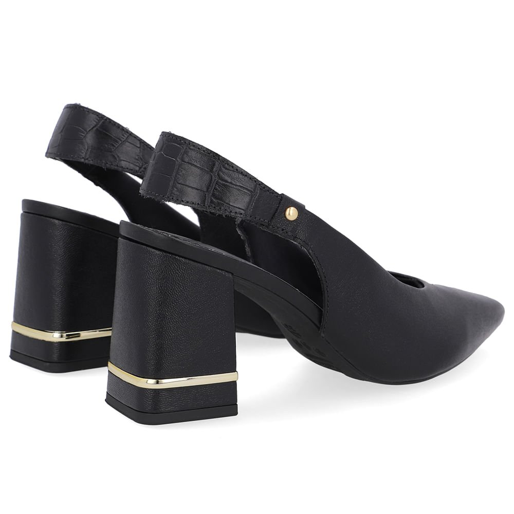 Slingback Preto Casual Bico Fino Couro Preto 3
