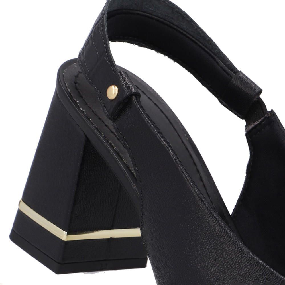 Slingback Preto Casual Bico Fino Couro Preto 4