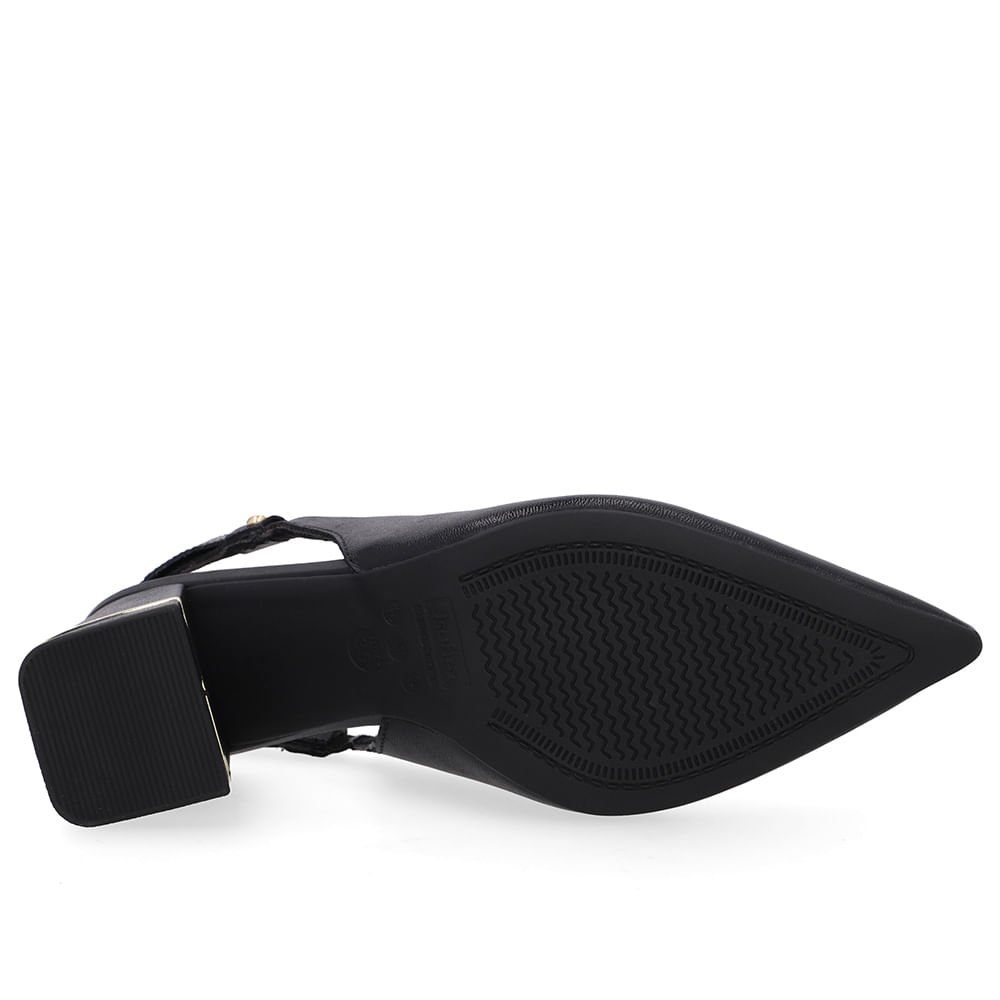 Slingback Preto Casual Bico Fino Couro Preto 5