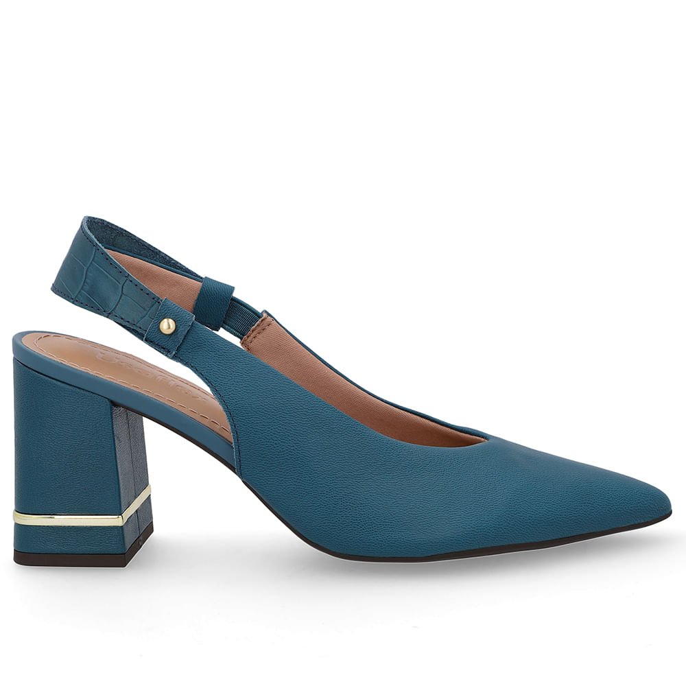 Slingback Azul Casual Bico Fino Couro