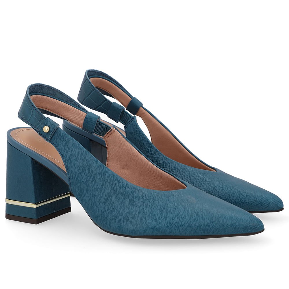 Slingback Azul Casual Bico Fino Couro Azul 2