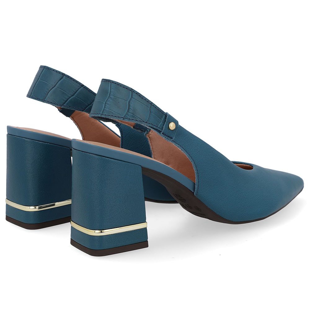 Slingback Azul Casual Bico Fino Couro Azul 3