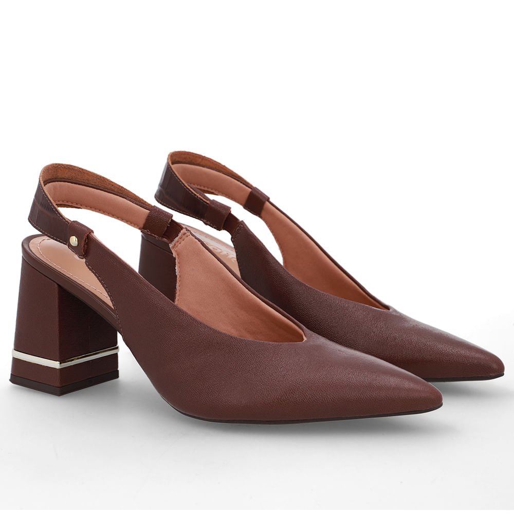 Slingback Marrom Casual Bico Fino Couro Marrom 2
