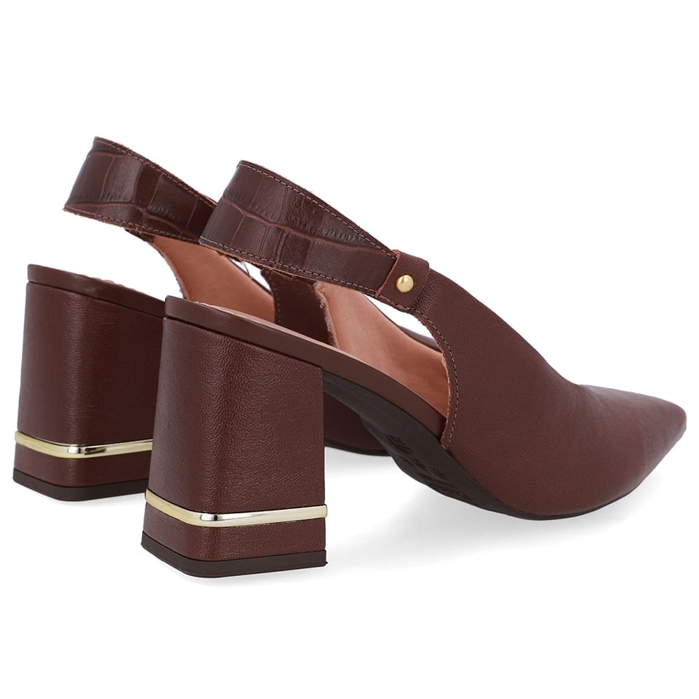 Slingback Marrom Casual Bico Fino Couro Marrom 3