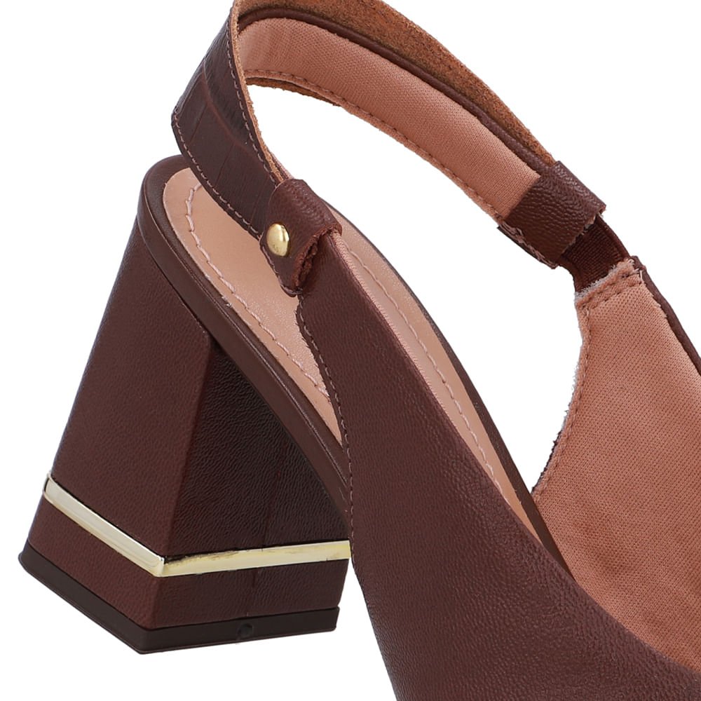 Slingback Marrom Casual Bico Fino Couro Marrom 4