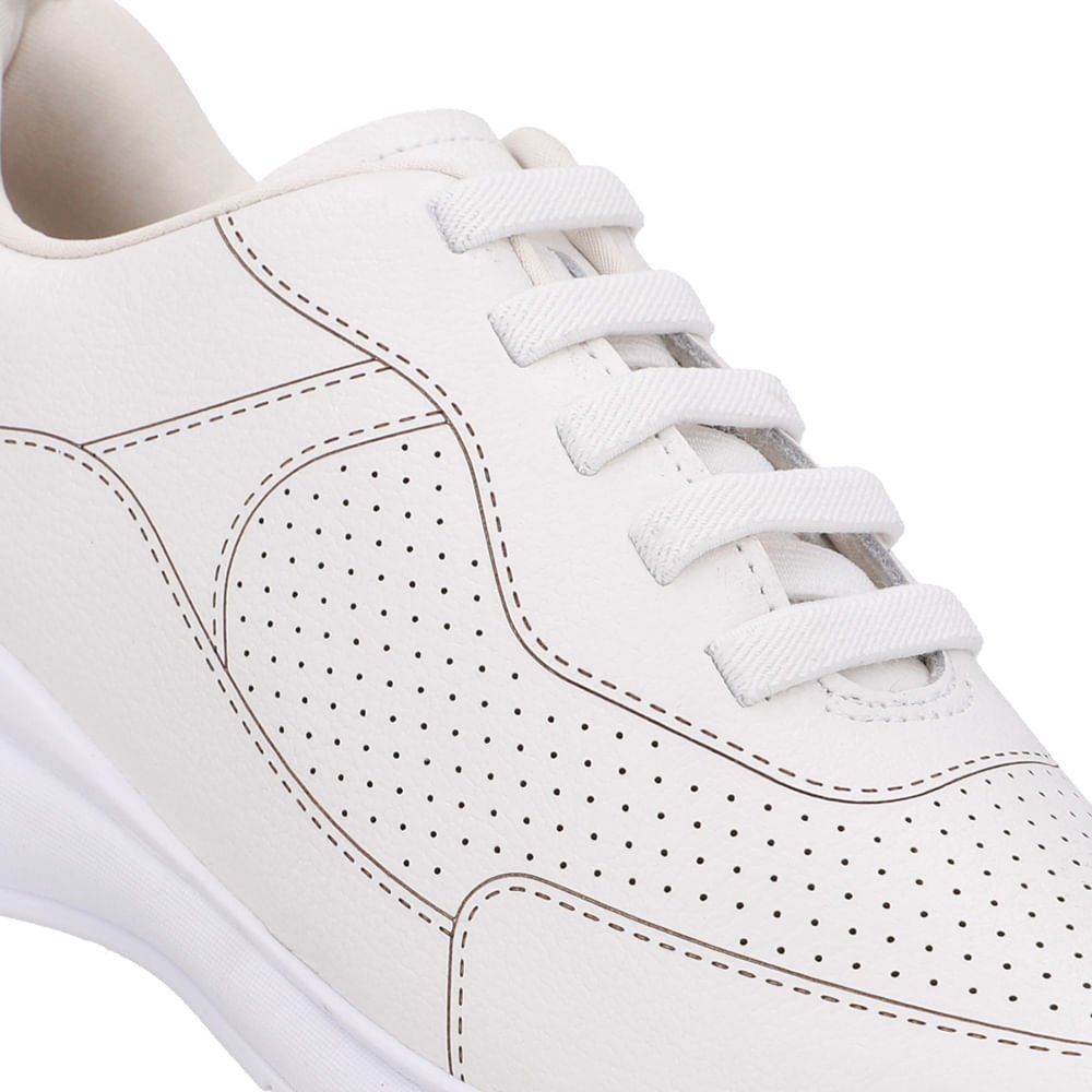 Tênis Cadarço Elástico Couro Branco Branco 4