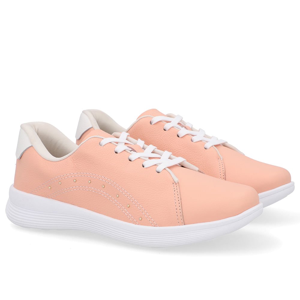 Tênis Cadarço Couro Laranja Rebite Rosa 2