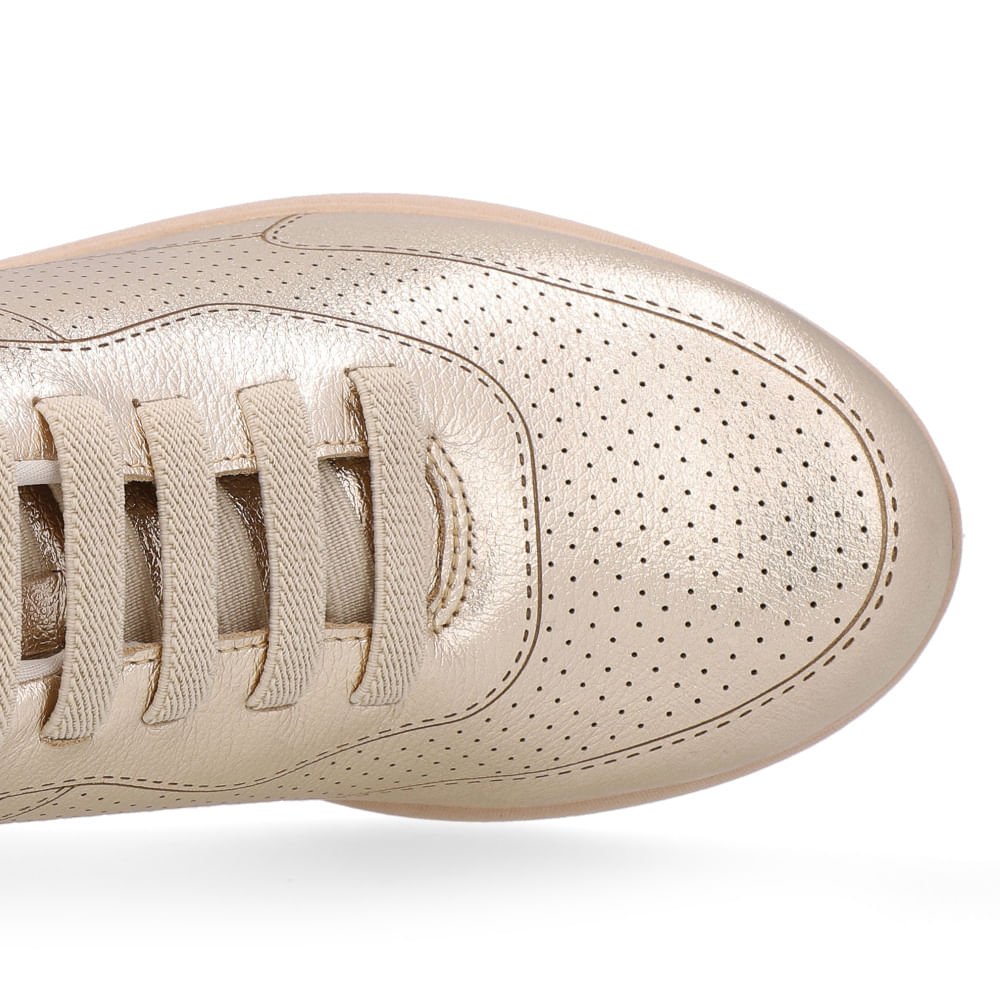 Tênis Cadarço Elástico Couro Dourado Dourado 4