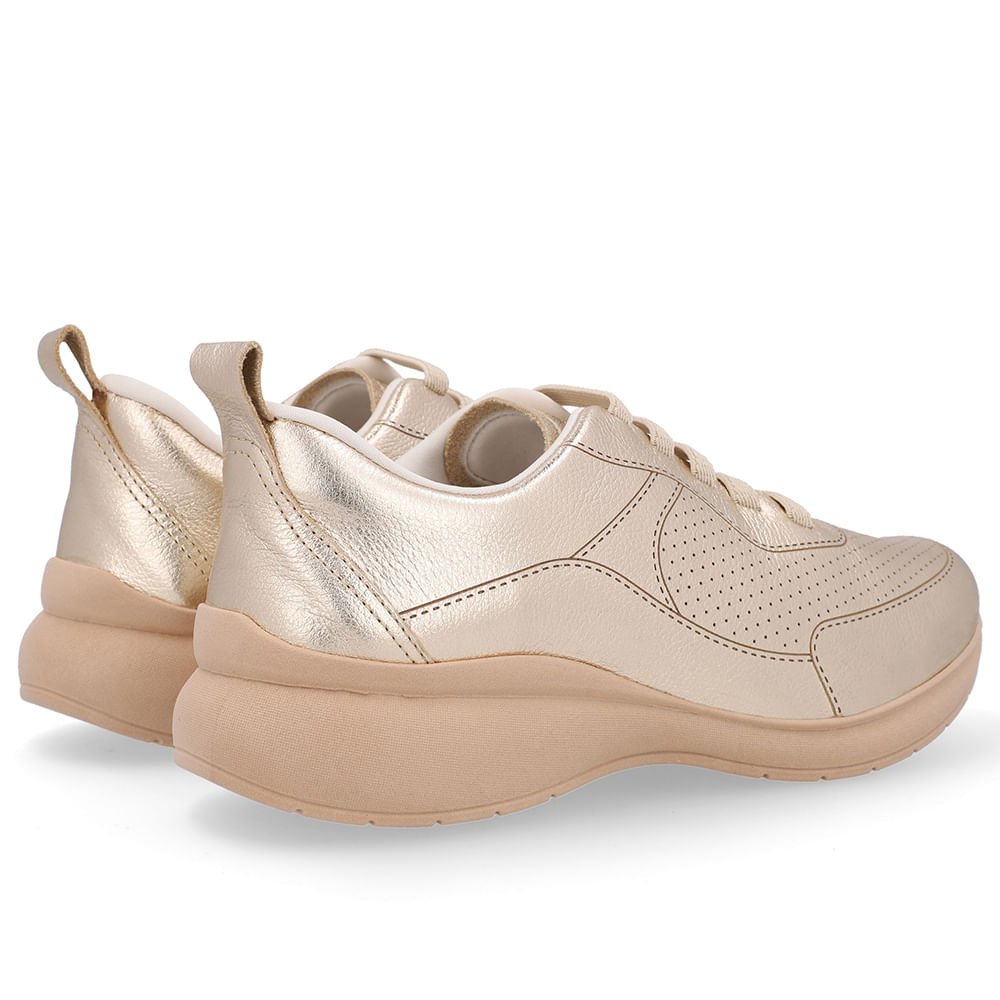 Tênis Cadarço Elástico Couro Dourado Dourado 3