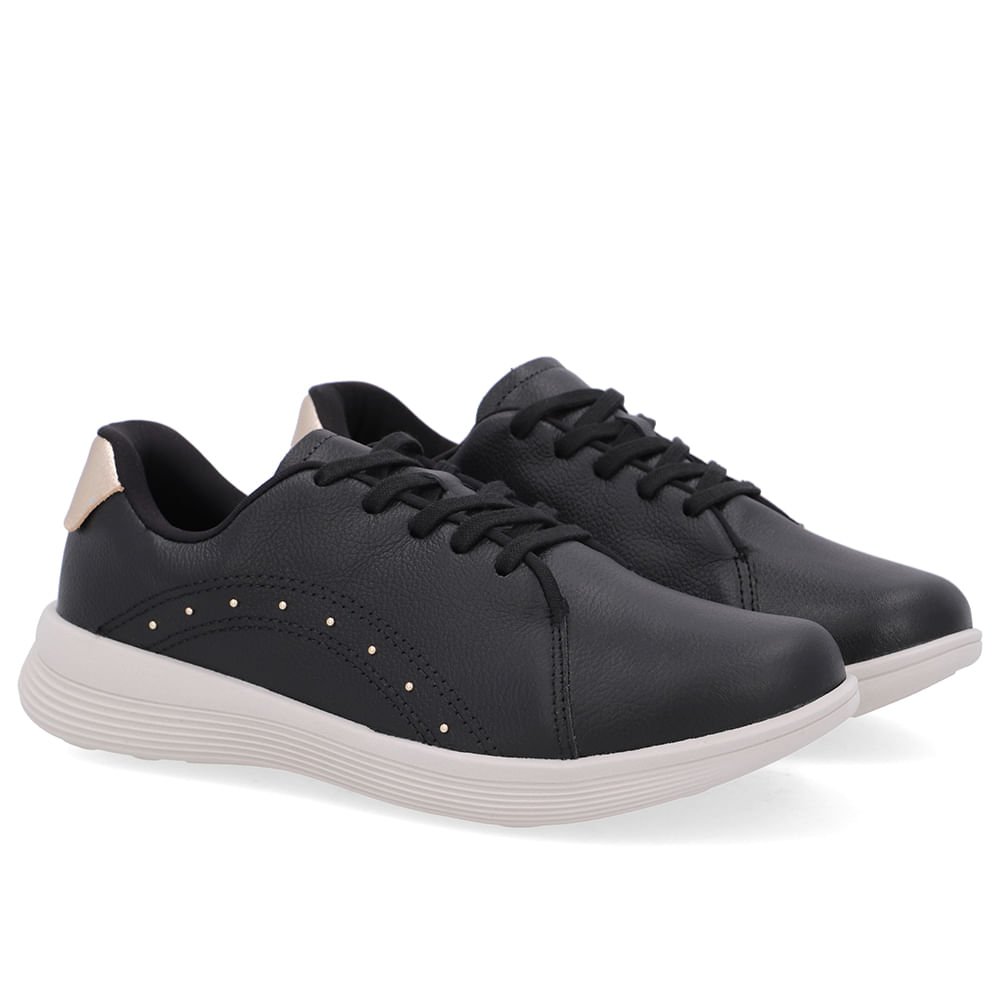 Tênis Cadarço Couro Preto Rebite Preto 2