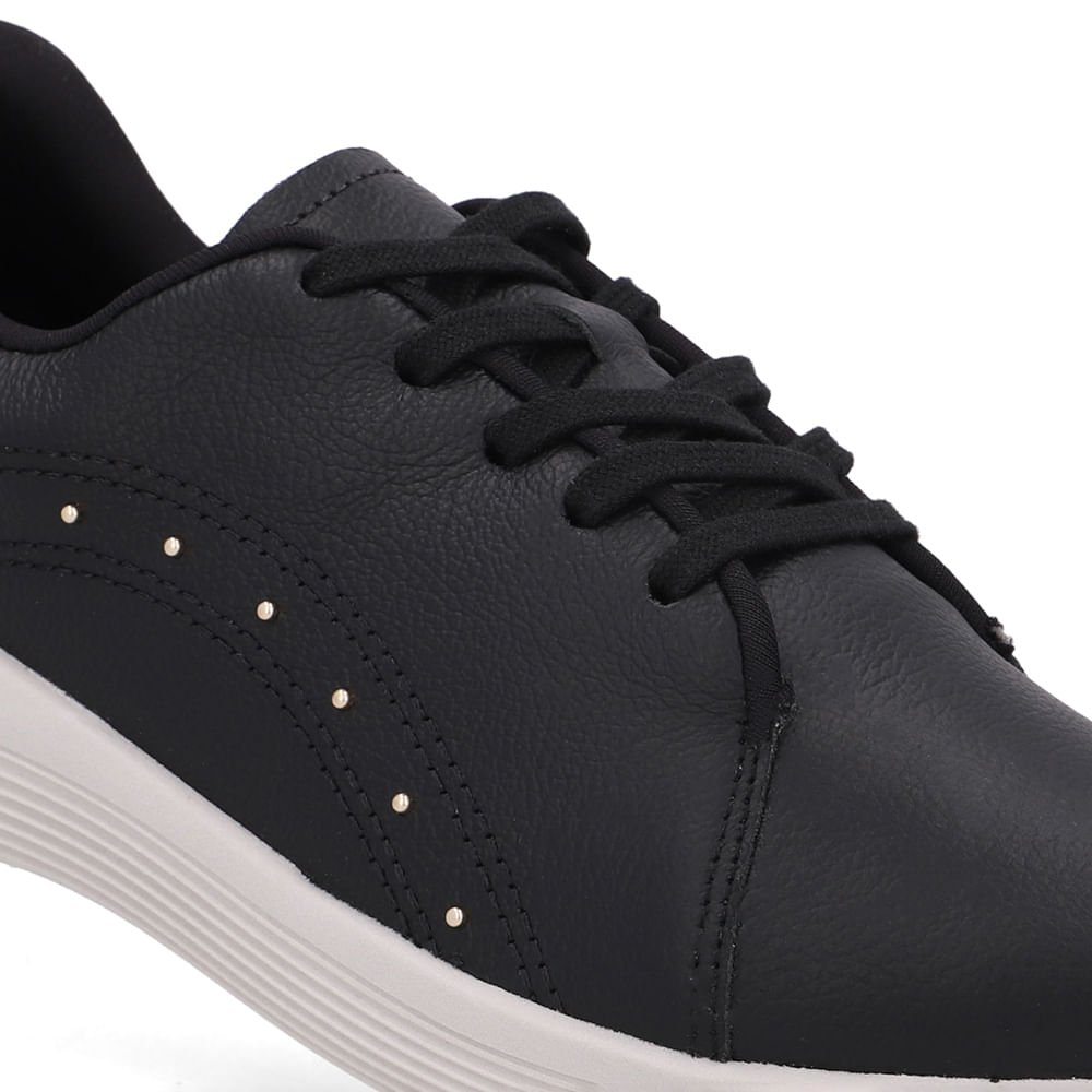 Tênis Cadarço Couro Preto Rebite Preto 4