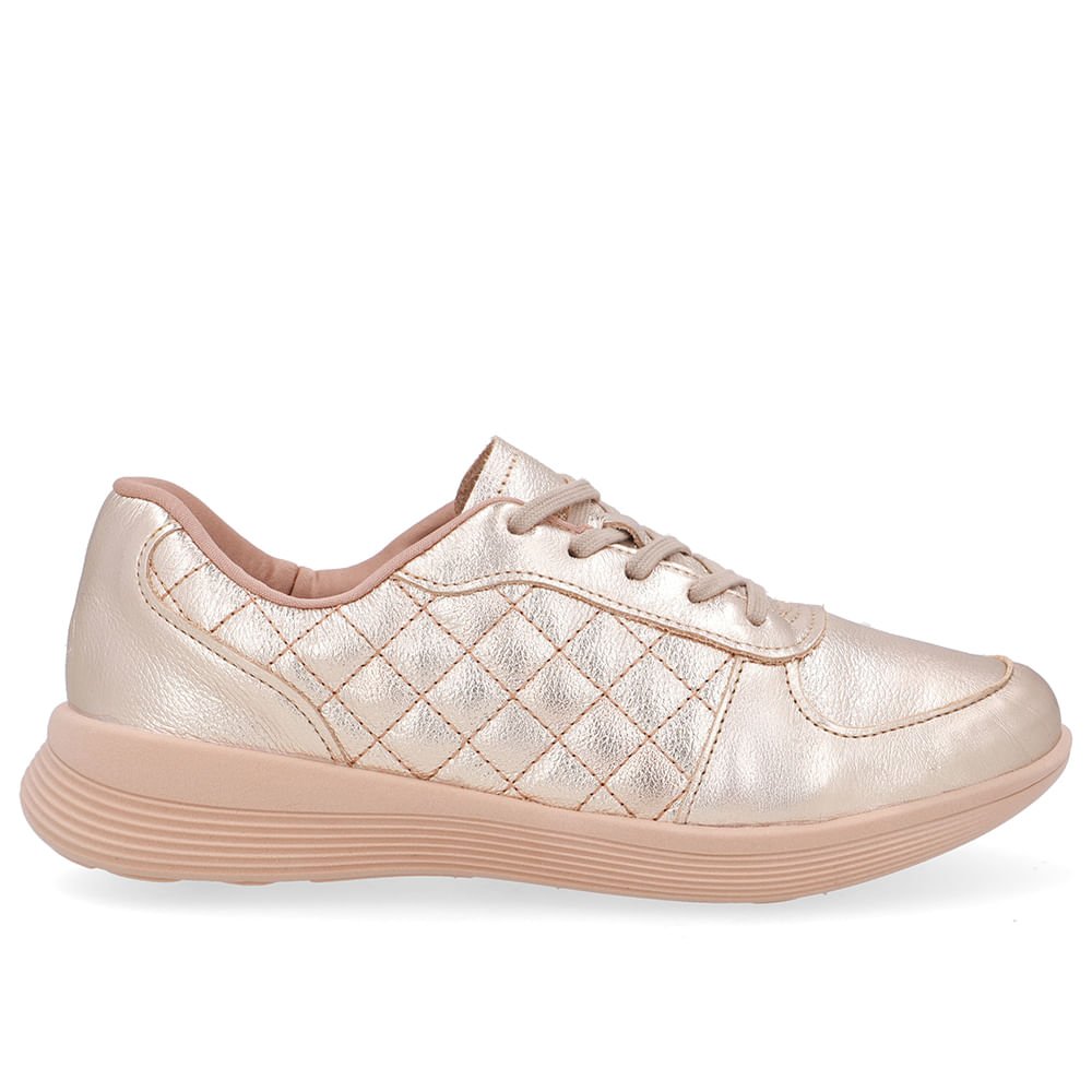 Tênis Matelassê Couro Dourado