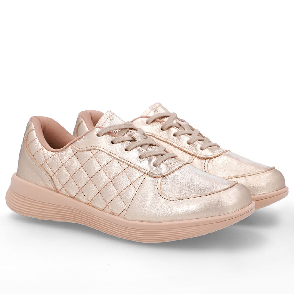 Tênis Matelassê Couro Dourado Dourado 2