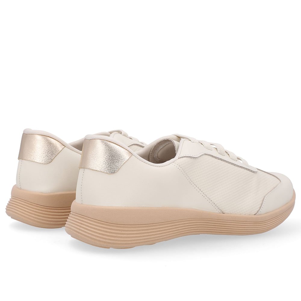 Tênis Básico Couro Branco Marfim Cadarço Elástico Marfim 3