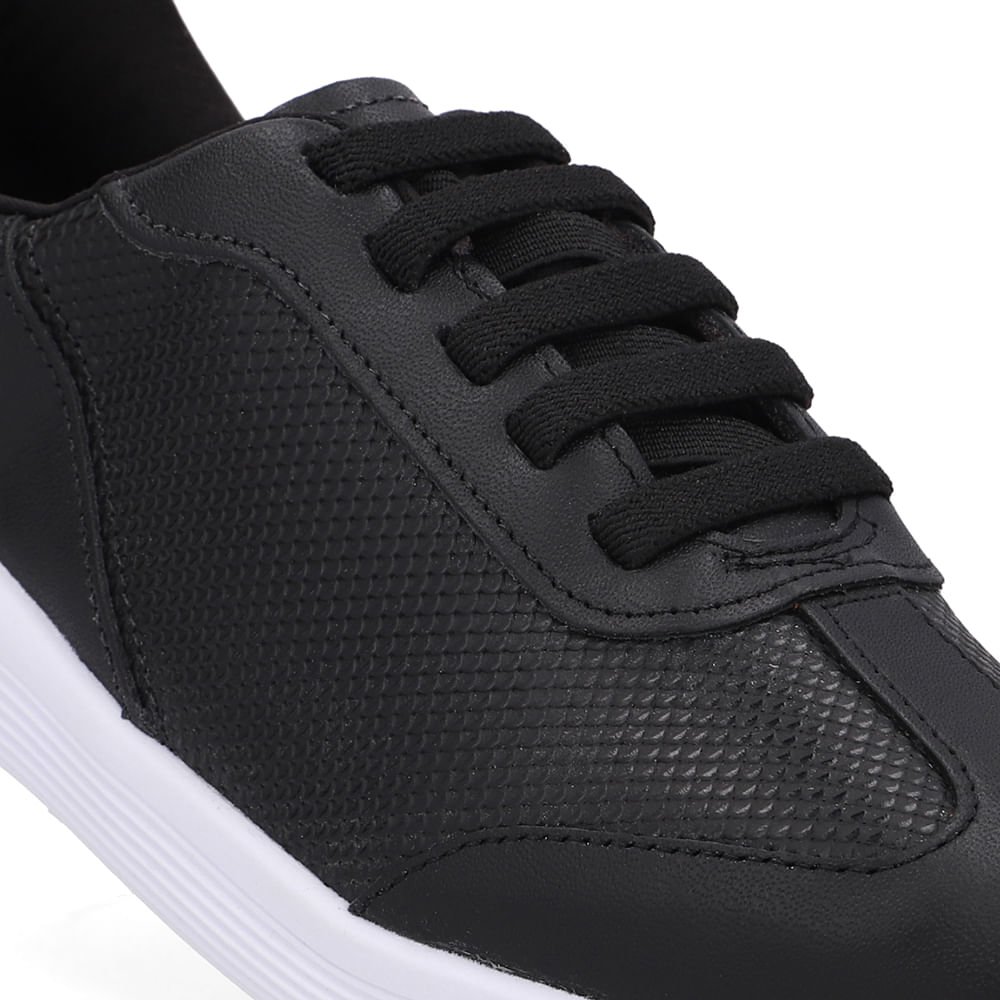 Tênis Básico Couro Preto Cadarço Elástico Preto 4