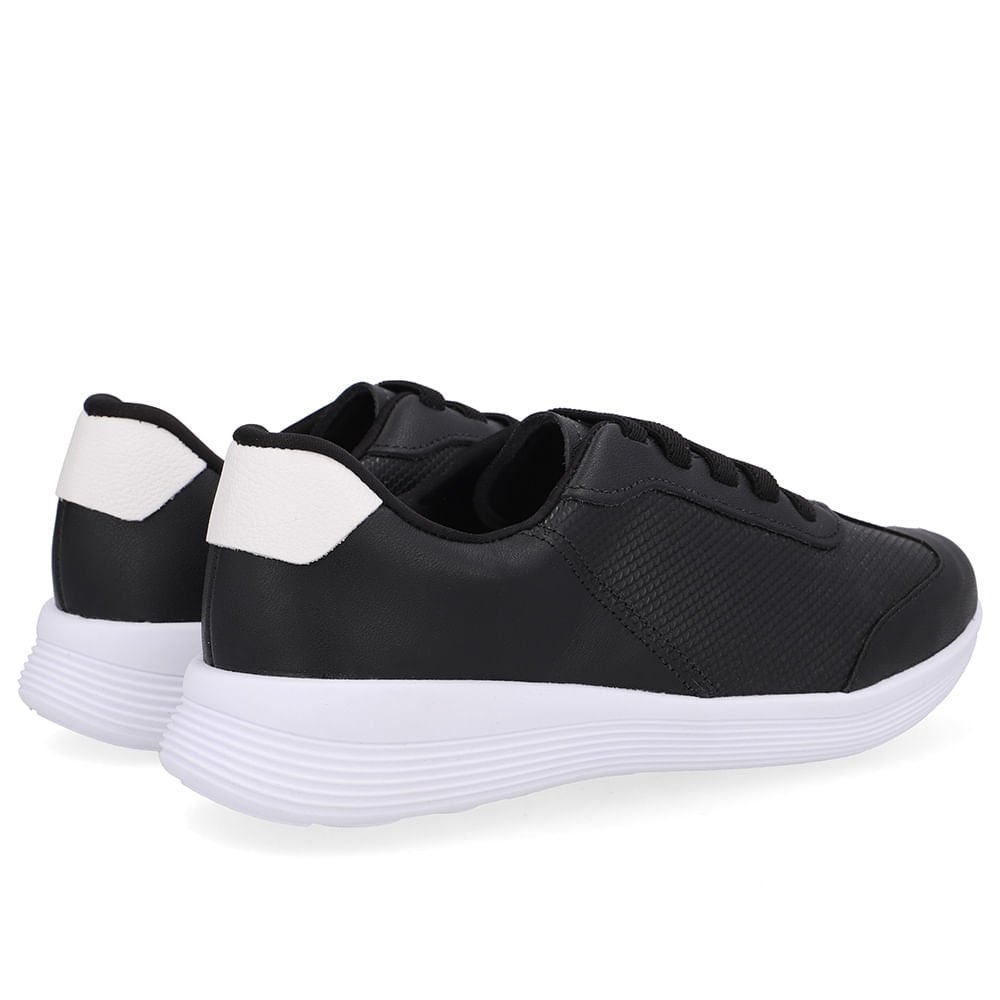 Tênis Básico Couro Preto Cadarço Elástico Preto 3