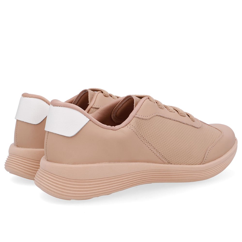 Tênis Básico Couro Bege Cadarço Elástico Bege 3