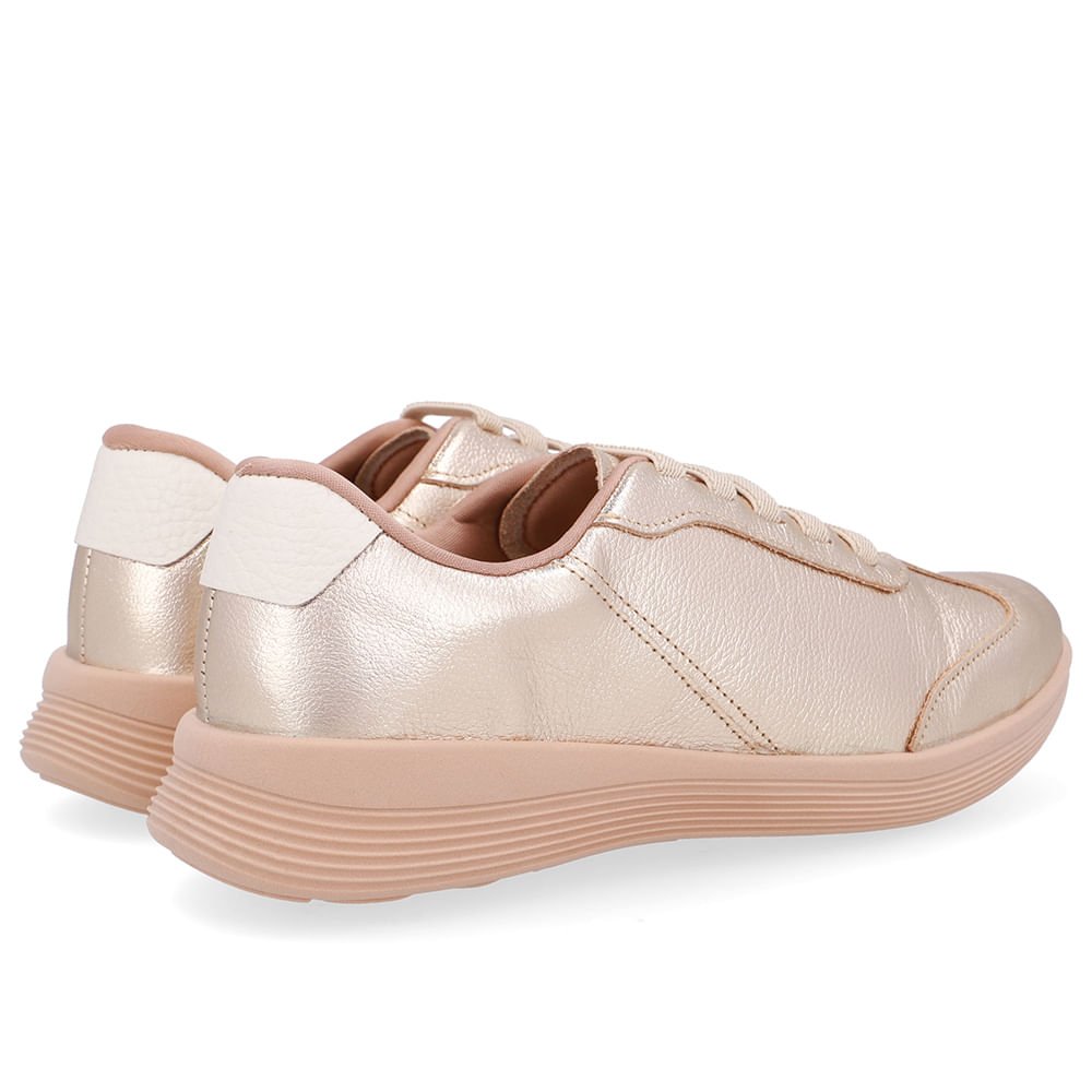 Tênis Básico Couro Dourado Cadarço Elástico Dourado 3