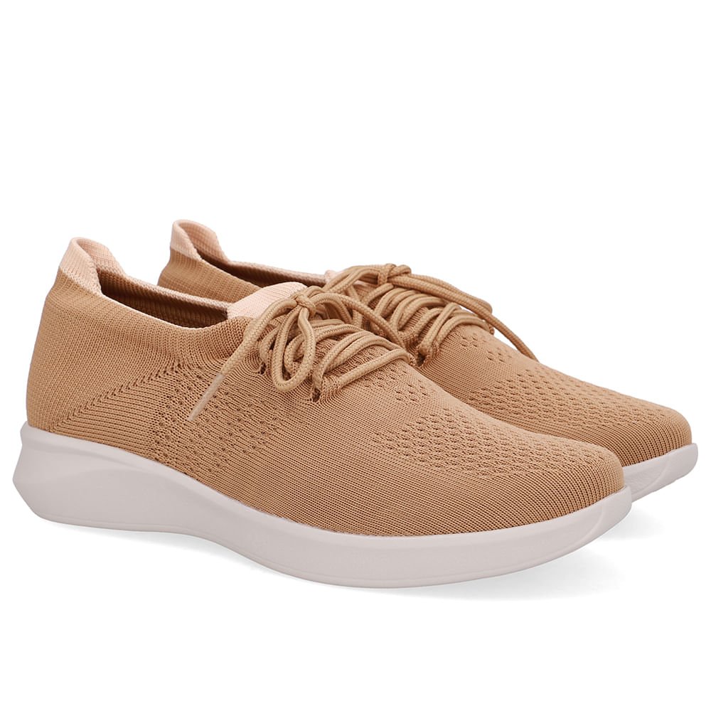 Tênis Tricot Bege Creme Cadarço Creme 2