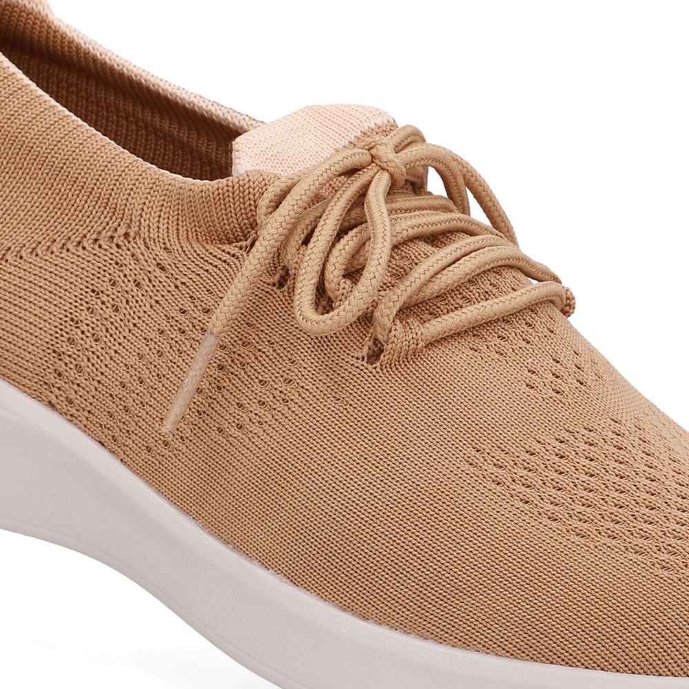 Tênis Tricot Bege Creme Cadarço Creme 4