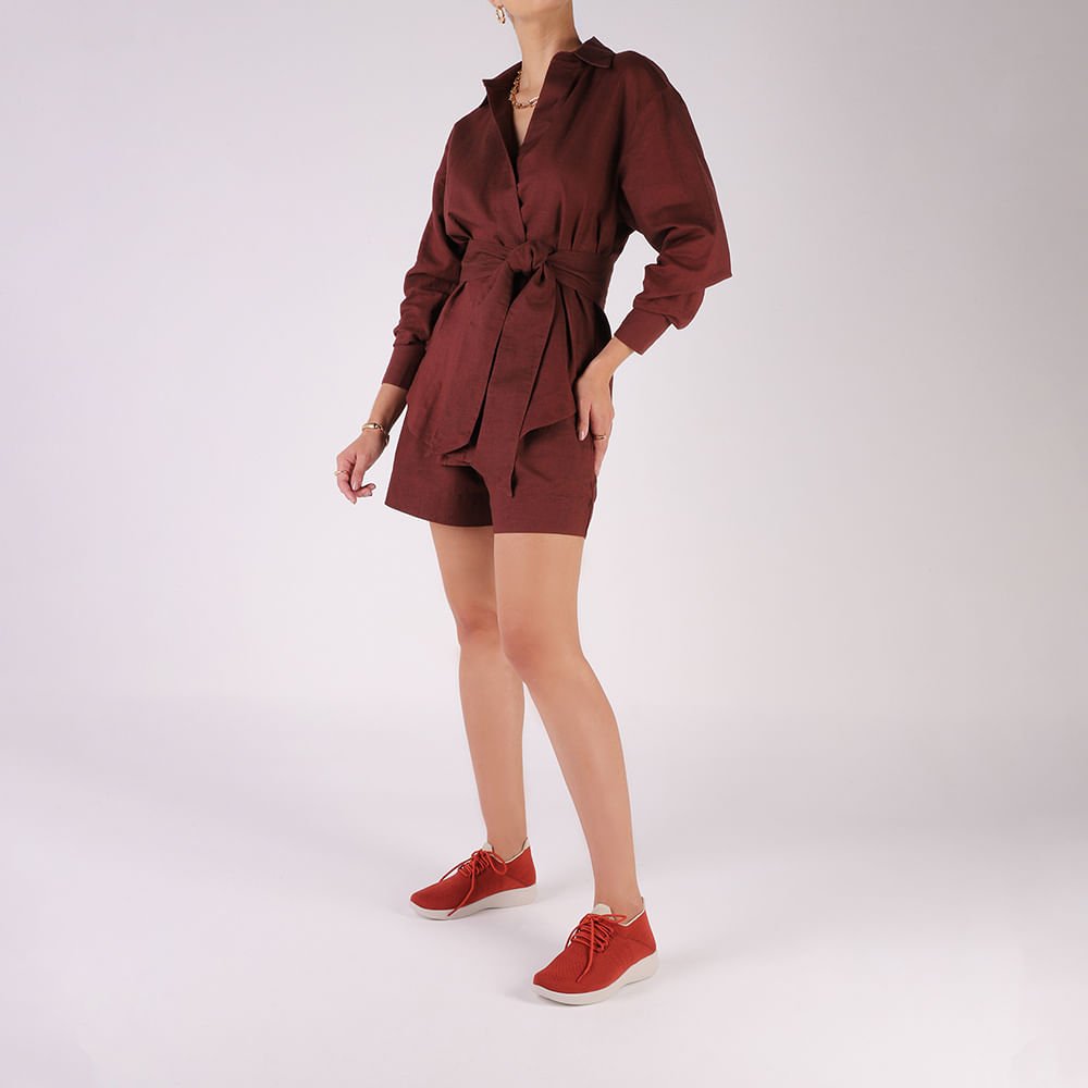 Tênis Tricot Marrom Cadarço Vermelho 4