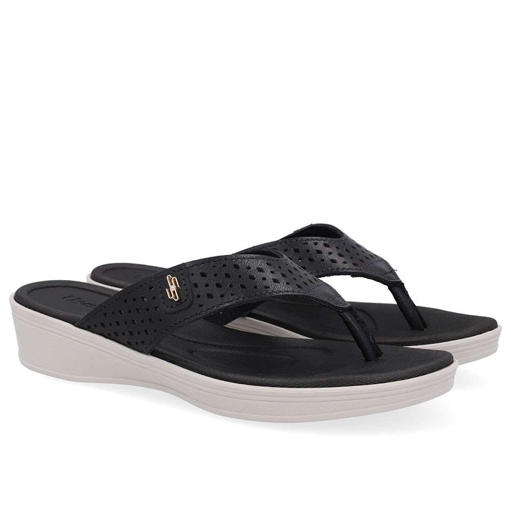 Chinelo Salto Anabela Couro Preto Preto 2