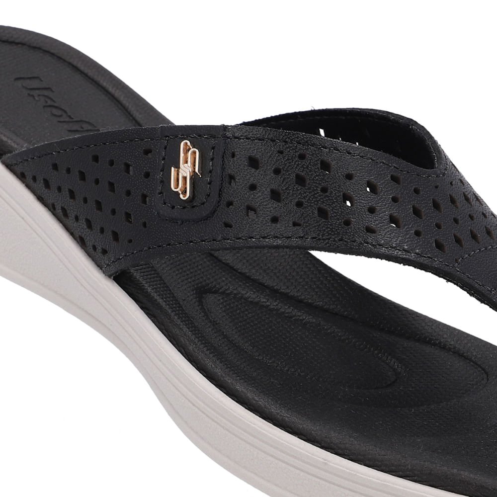 Chinelo Salto Anabela Couro Preto Preto 4