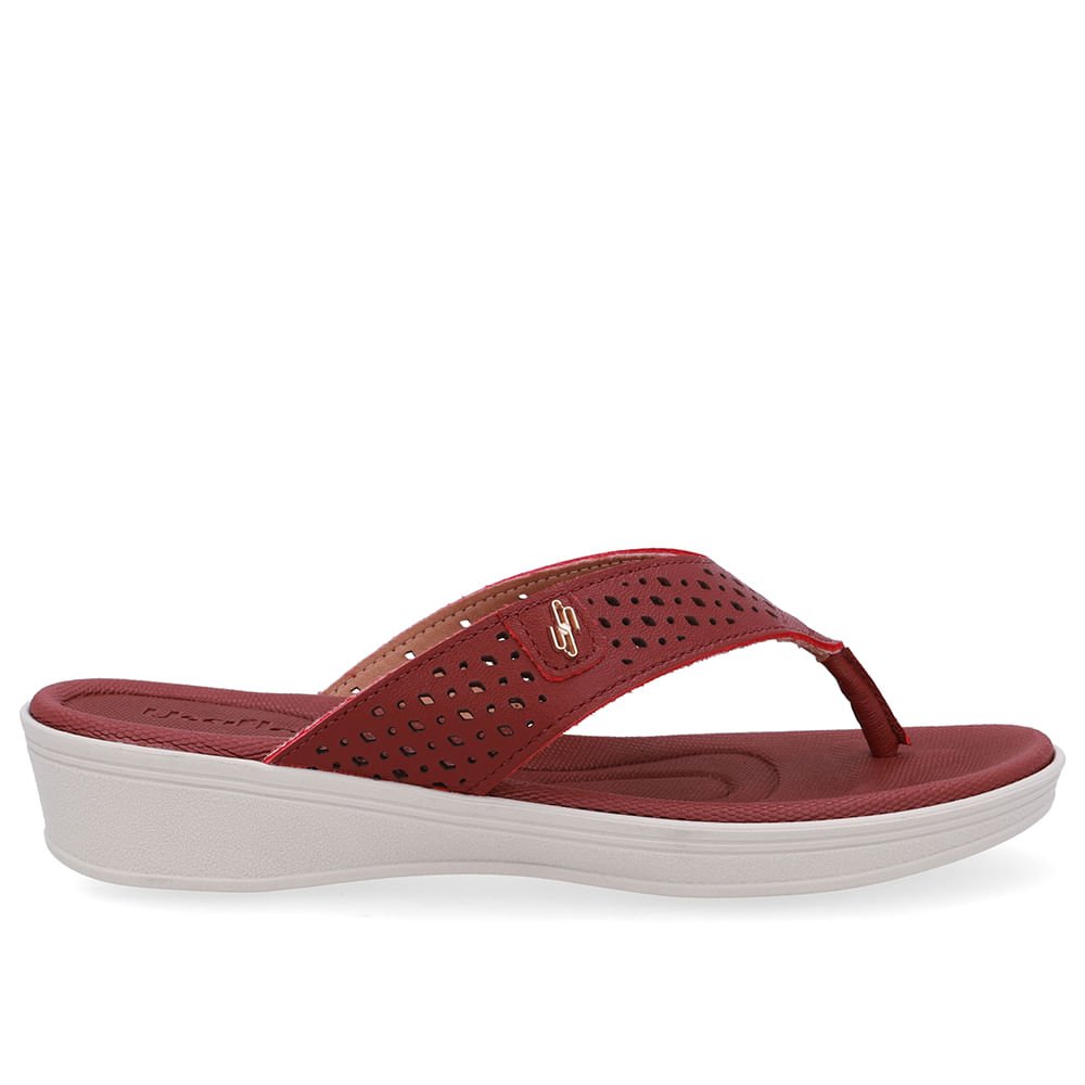 Chinelo Salto Anabela Couro Vermelho