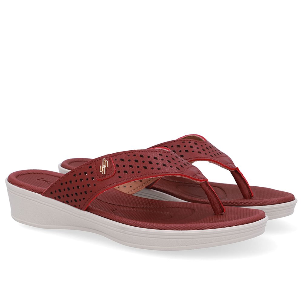 Chinelo Salto Anabela Couro Vermelho Vermelho 2