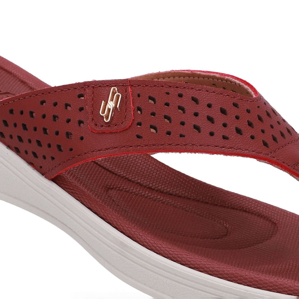 Chinelo Salto Anabela Couro Vermelho Vermelho 4