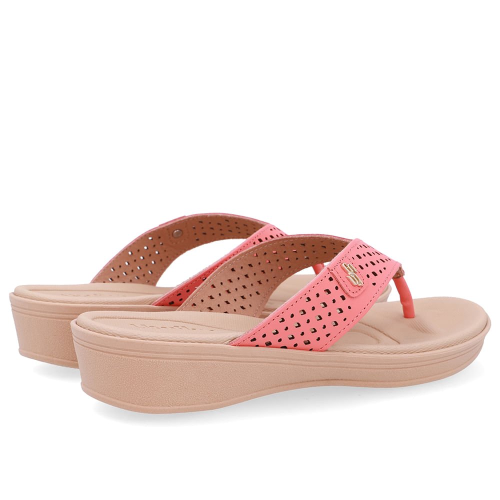 Chinelo Salto Anabela Couro Laranja Rosa 3