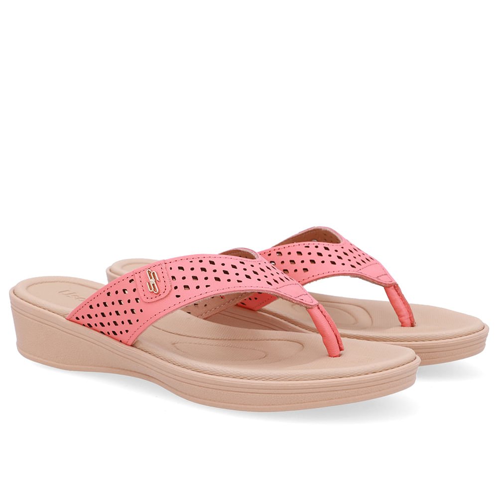 Chinelo Salto Anabela Couro Laranja Rosa 2