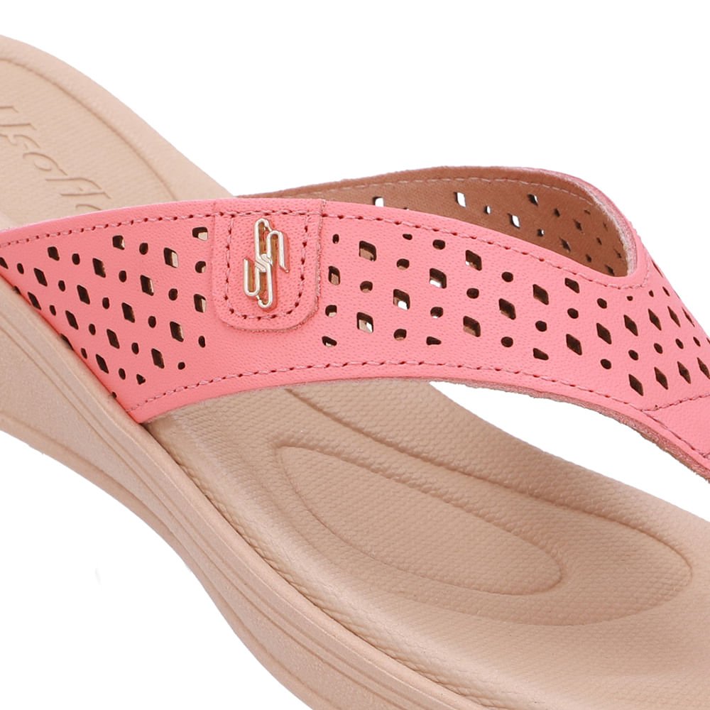 Chinelo Salto Anabela Couro Laranja Rosa 4