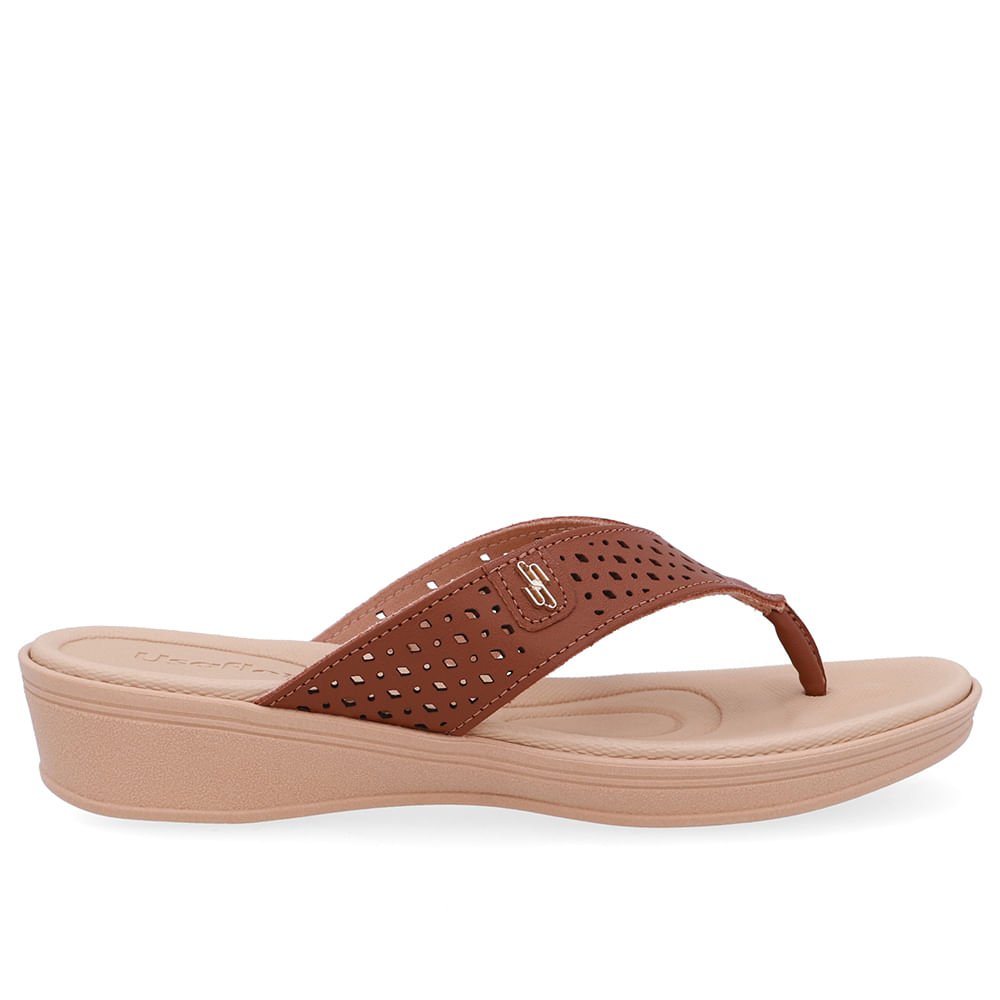 Chinelo Salto Anabela Couro Marrom Canela