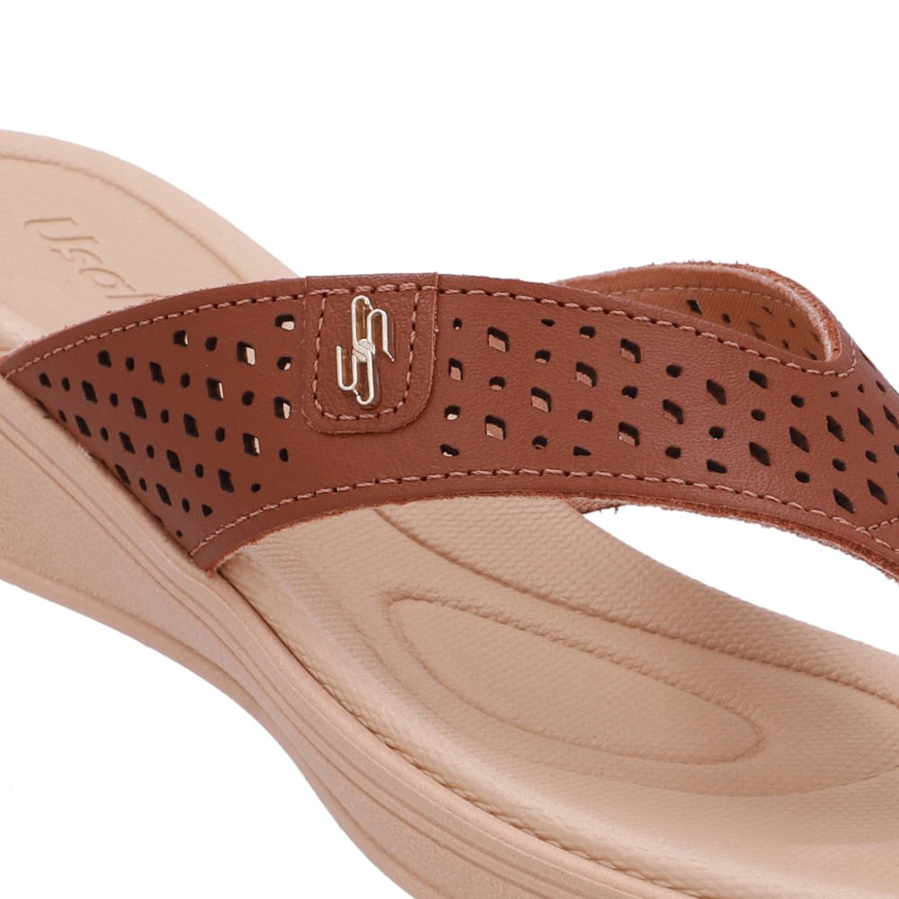 Chinelo Salto Anabela Couro Marrom Canela Canela 4