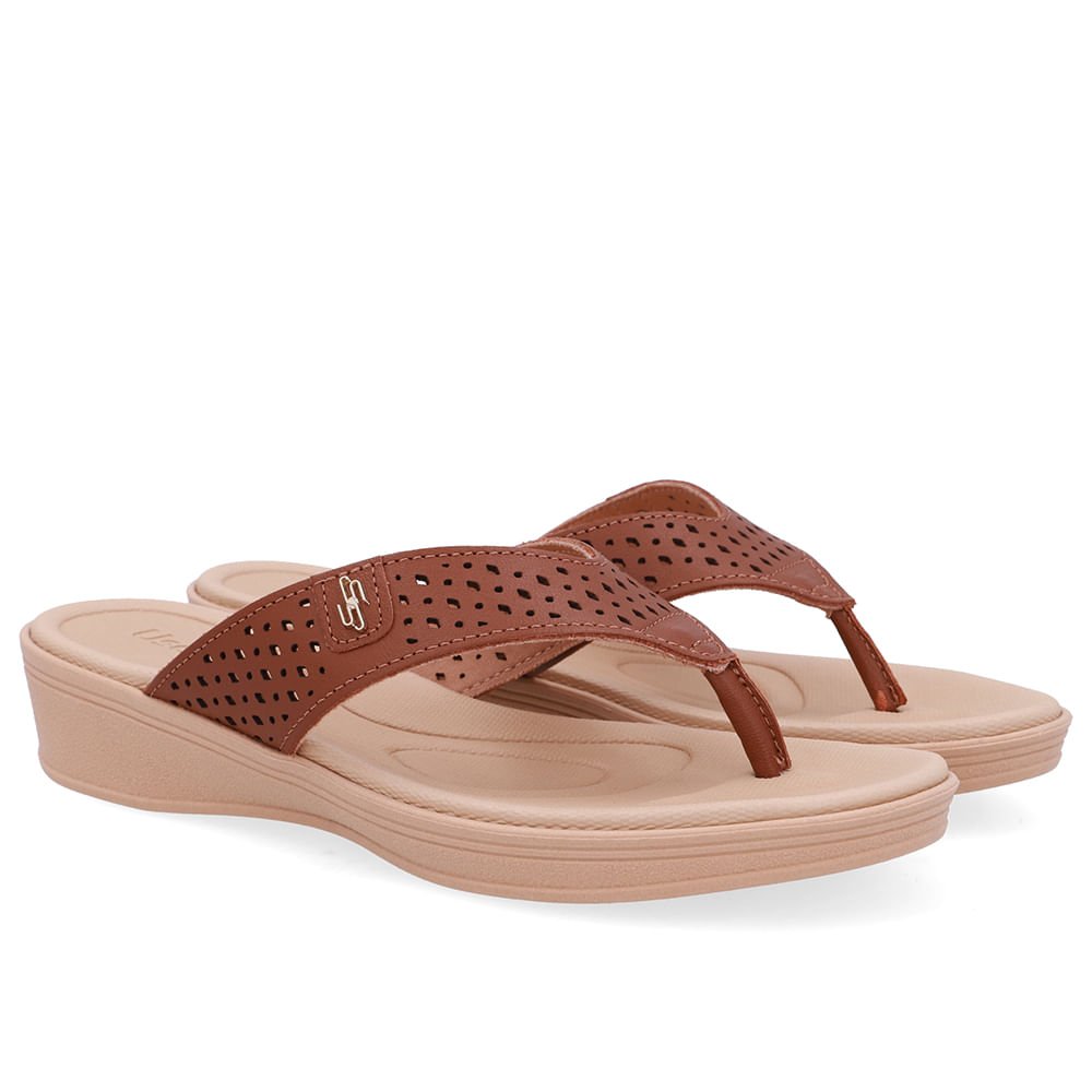 Chinelo Salto Anabela Couro Marrom Canela Canela 2