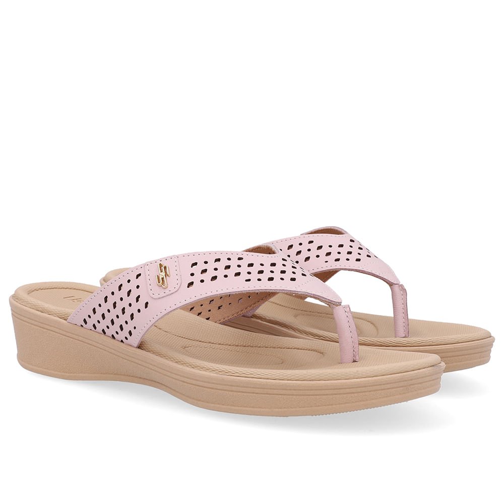 Chinelo Salto Anabela Couro Rosa Rosa 2