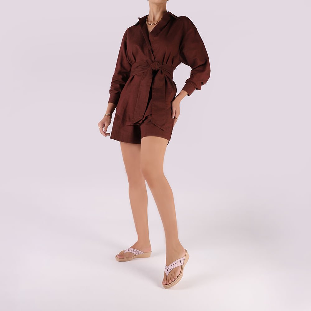 Chinelo Salto Anabela Couro Rosa Rosa 4