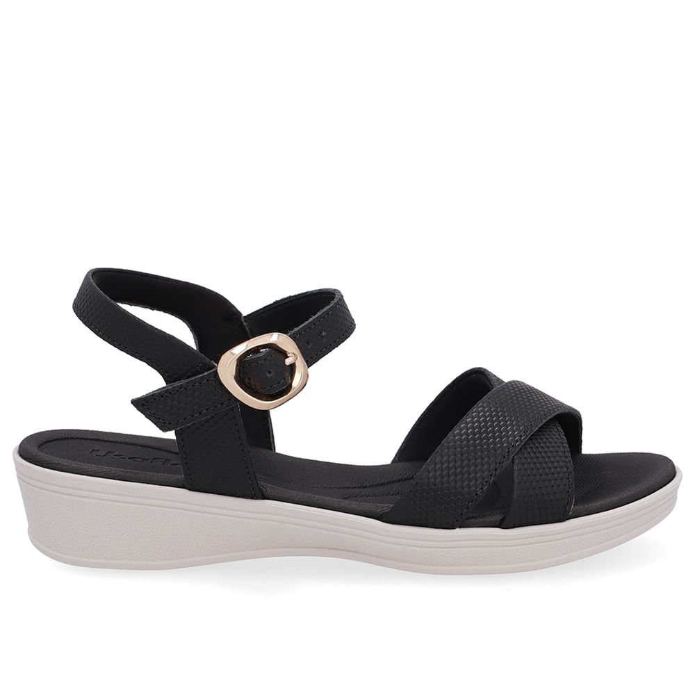 Sandália Couro Preta Tira Cruzada