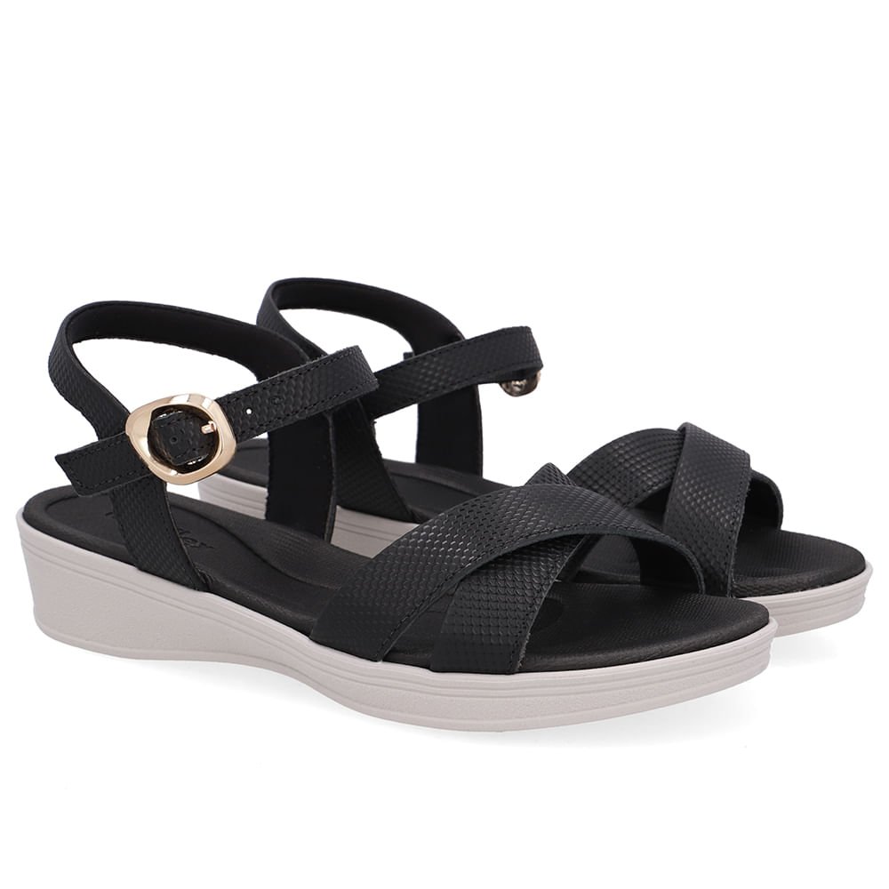 Sandália Couro Preta Tira Cruzada Preto 2