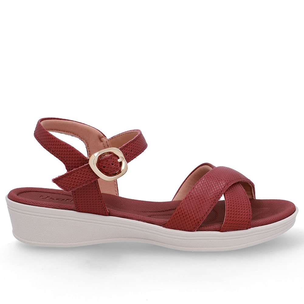 Sandália Couro Vermelha Tira Cruzada