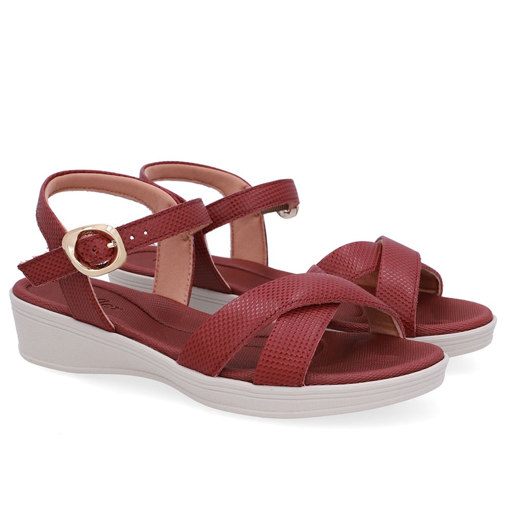 Sandália Couro Vermelha Tira Cruzada Vermelho 2