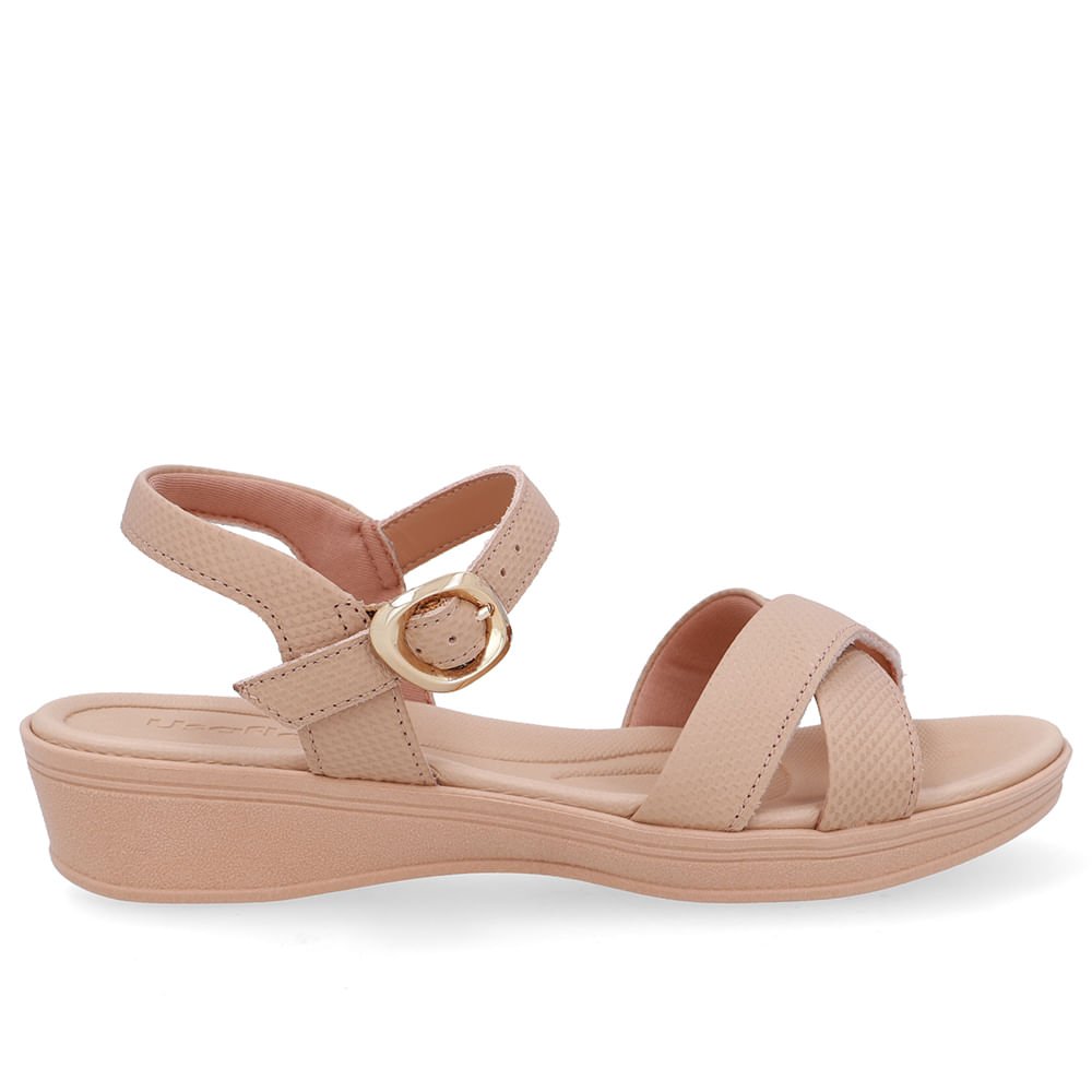 Sandália Couro Bege Tira Cruzada